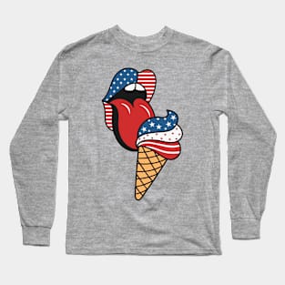 The Taste of Freedom - Retro American Flag Lips and Patriotic Ice Cream Long Sleeve T-Shirt